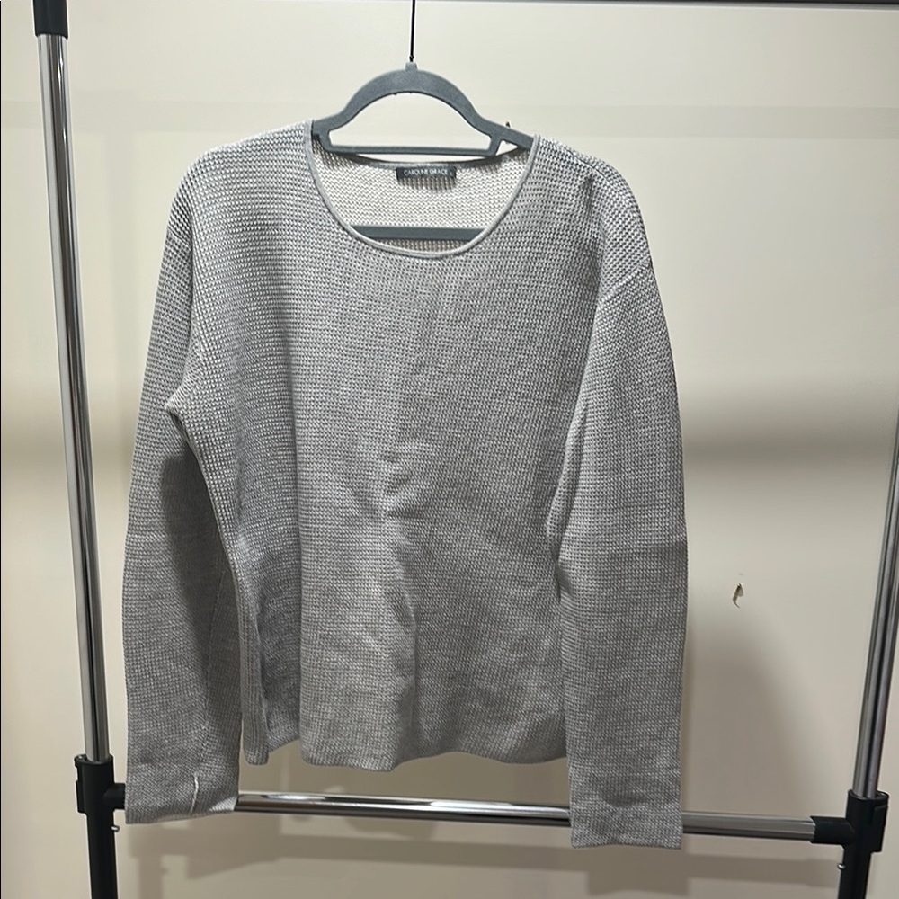 Gray Knit Sweater cotton/cashmere blend L Caroline Grace